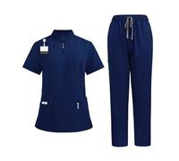 Divisa Infermiere Donna Uniformi Donne Camici Set Ospedale Medici Infermieri Accessori Clinica Odontoiatrica Salone di Bellezza Spa Abbigliamento da Lavoro Tessuto(Deep Blue,L)