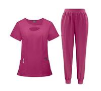 Divisa Infermiere Scrub Designs Donne Jogger Clinic Uniformi da infermiera Scrub infermieristico Uniformi Set Uniformi ospedaliere Donna Uniformi Sanitarie Slim-Fit Divisa Sanitaria(42070-Rose red,S)