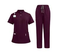 Divisa Sanitaria Donna Dottore Infermiere Uniformi chirurgiche Set scrub donna Salone di bellezza Abbigliamento da lavoro Scrub clinico Top-Pantaloni Tunica infermieristica Spa(Deep Wine Red,S)
