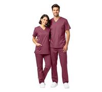 Divisa sanitaria Uomo Donna personalizzata No Stiro con taschino lato cuore ricamato incluso, pantalone con 2 tasche laterali e 1 tasca gamba Dx (XS - 44, Bordeaux)