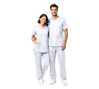 Divisa sanitaria Uomo Donna personalizzata No Stiro con taschino lato cuore ricamato incluso, pantalone con 2 tasche laterali e 1 tasca gamba Dx (M - 48, Bianco)