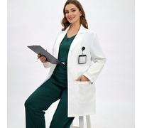 Divise da infermiera oltre la taglia standard con bottoni frontali e vita regolabile, bianco, divisa da infermiera - divisa da infermiera - camice da laboratorio donna con 2 tasche anteriori + 1 tasca