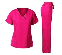 Divise per Operatori Sanitari Divisa Medica alla Moda da Donna, Set di Camice Elasticizzato Morbido con Scollo a Y, Pantaloni, Ospedale, Clinica veterinaria, Dottore(Rose,XXL)