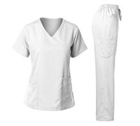 Divise per Operatori Sanitari Divisa Medica alla Moda da Donna, Set di Camice Elasticizzato Morbido con Scollo a Y, Pantaloni, Ospedale, Clinica veterinaria, Dottore(White,L)