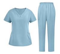 Divise Sala Operatoria Donna Divisa Sanitaria Set con Casacca e Pantalone con Scollo A V Top Casacca Manica Corta Camice da Laboratorio Clinica Cameriera Etichetta Camicia Uniformi Medica, S-XXL