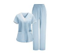 Divise Sala Operatoria Donna Divisa Sanitaria Set con Casacca e Pantalone con Scollo A V Top Casacca Manica Corta Camice da Laboratorio Clinica Cameriera Etichetta Camicia Uniformi Medica Estiva