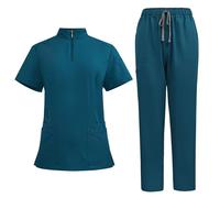 Divise Sala Operatoria Donna Divisa Sanitaria Set con Casacca e Pantalone con Scollo A V Top Casacca Manica Corta Camice da Laboratorio Clinica Cameriera Etichetta Camicia Uniformi Medica, S-XXL