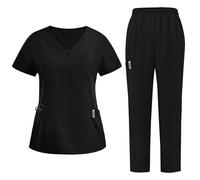 Divise Sala Operatoria Donna Divisa Sanitaria Set con Casacca e Pantalone con Scollo A V Top Casacca Manica Corta Camice da Laboratorio Clinica Cameriera Etichetta Camicia Uniformi Medica, S-XXL