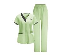 Divise Sala Operatoria Donna Divisa Sanitaria Set con Casacca e Pantalone con Scollo A V Top Casacca Manica Corta Camice da Laboratorio Clinica Cameriera Etichetta Camicia Uniformi Medica Estiva