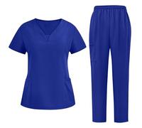Divise Sala Operatoria Donna Divisa Sanitaria Set con Casacca e Pantalone con Scollo A V Top Casacca Manica Corta Camice da Laboratorio Clinica Cameriera Etichetta Camicia Uniformi Medica, S-XXL