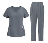 Divise Sala Operatoria Donna Divisa Sanitaria Set con Casacca e Pantalone con Scollo A V Top Casacca Manica Corta Camice da Laboratorio Clinica Cameriera Etichetta Camicia Uniformi Medica, S-XXL