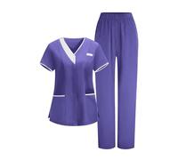Divise Sala Operatoria Donna Divisa Sanitaria Set con Casacca e Pantalone con Scollo A V Top Casacca Manica Corta Camice da Laboratorio Clinica Cameriera Etichetta Camicia Uniformi Medica Estiva