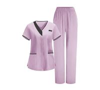 Divise Sala Operatoria Donna Divisa Sanitaria Set con Casacca e Pantalone con Scollo A V Top Casacca Manica Corta Camice da Laboratorio Clinica Cameriera Etichetta Camicia Uniformi Medica Estiva