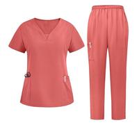 Divise Sala Operatoria Donna Divisa Sanitaria Set con Casacca e Pantalone con Scollo A V Top Casacca Manica Corta Camice da Laboratorio Clinica Cameriera Etichetta Camicia Uniformi Medica, S-XXL