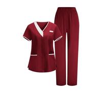 Divise Sala Operatoria Donna Divisa Sanitaria Set con Casacca e Pantalone con Scollo A V Top Casacca Manica Corta Camice da Laboratorio Clinica Cameriera Etichetta Camicia Uniformi Medica Estiva
