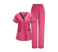 Divise Sala Operatoria Donna Divisa Sanitaria Set con Casacca e Pantalone con Scollo A V Top Casacca Manica Corta Camice da Laboratorio Clinica Cameriera Etichetta Camicia Uniformi Medica Estiva