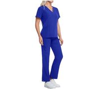 Divise Sala Operatoria Donna Divisa Sanitaria Set con Casacca e Pantalone con Scollo A V Top Cotone Manica Corta Camice da Laboratorio Clinica Cameriera Etichetta Camicia Uniformi Medica Estiva