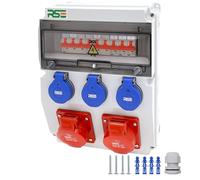 Divisore di corrente da parete, completamente cablato, 32 A, 16 A, 230 V, con contatore CEE, IP65, 10,2 x 16 A, 3 x 230 con LS