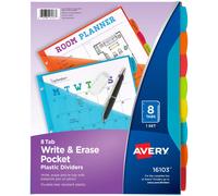 Divisori Avery Durable Plastic con 8 linguette, scrivibili e cancellabili, con tasche per raccoglitori ad anelli Multi Brights, compatibili con f