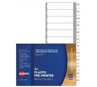 Divisori in plastica Avery prestampati A4 Bianco Polipropilene resistente di lun