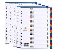 Divisori in plastica formato A4, 31 pezzi, indice 1-31 (5 pezzi) A4 divisori per soggetti con 11 fori rinforzati e lista dei contenuti, divisori multicolori prestampati per numeri