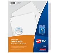 Divisori inseribili Avery Extra-Wide Big Tab per raccoglitori ad anelli, set da 5 linguette, linguette trasparenti in carta bianca, funziona con