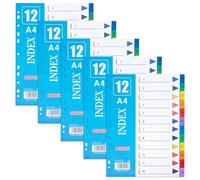 Divisori per Raccoglitori Ad Anelli A4, 5 Pack Separatori Colorati Divisori Soggetto in Plastica, Multicolore 1-12 Divisori A4 Divisori per Cartelle per Ufficio Scuola Casa
