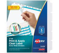 Divisori per raccoglitori extra larghi Avery a 5 linguette, facili da stampare e applicare, strisce trasparenti per etichette, indice per la crea