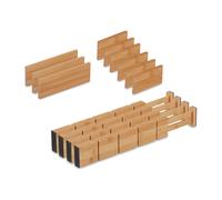 Relaxdays Divisori Regolabili per Cassetti da Cucina e Bagno, Set da 13 Separatori, Lunghi 34-43,5 cm, bambù, Marrone