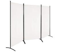 Divisorio a 3 Pannelli, Separè per Interno, Esterno, Paravento Pieghevole, Parete Divisoria, Telaio in Metallo, con Base Stabile, Protezione di Privacy, Separatore di Spazio, Byobu, Bianco
