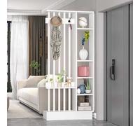 Divisorio in legno con appendiabiti da pavimento a soffitto, divisorio per ingresso, elegante e funzionale, per l'organizzazione domestica