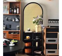 Divisorio in rattan, divisorio per ambienti in stile cinese retrò,divisorio per privacy con ripiano portaoggetti,divisorio in legno indipendente intrecciato a mano,per ufficio domestico(180cm, Black)