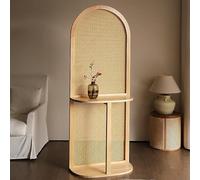 Divisorio in rattan, divisorio per ambienti in stile cinese retrò,divisorio per privacy con ripiano portaoggetti,divisorio in legno indipendente intrecciato a mano,per ufficio domestico(1.8m, Wood)