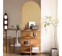 Divisorio in rattan, divisorio per ambienti in stile cinese retrò,divisorio per privacy con ripiano portaoggetti,divisorio in legno indipendente intrecciato a mano,per ufficio domestico(180cm, Wood)