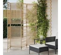 Divisorio per Ambienti a 4 Pannelli, Schermo Privacy Pieghevole con Design a Linee di Tessitura, Polyrattan PE e Telaio in Acciaio Verniciato, Beige 196 x 200 cm for Soggiorno, Camera da Letto, Uffici