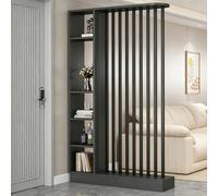 Divisorio per Ambienti a Doghe in Pannello Ecologico di Legno Massello con Ripiani Portaoggetti, Paravento Verticale per Privacy per Ingresso del Soggiorno(Gray+Black,120cm/47.2in)