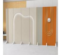Divisorio per ambienti in stile moderno a 6 pannelli, divisorio per la privacy pieghevole con 7 piedini in legno, divisori per ambienti commerciali, per uffici, hall, ristoranti(D,2m/6.5ft)