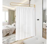 Divisorio per privacy, a forma di U, supporto in metallo, montaggio a parete, 2 m, ganci piatti bianchi, tenda medica per camerino, salone di bellezza, camera da letto (bianco, 2 m)