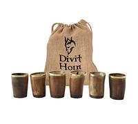 Divit Horn Bicchierini Vichingo in Corno Autentico | Bicchierini con Coperchio per Birra Autentico e Medievale | capienza di 130 ml (4.5 oz) | Bicchierini in Corno della Migliore qualità