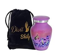 Divit Shilp Piccola Urna Cineraria Ricordo con Custodia in Velluto | Scegli tra Colori Unici | Piccolo Simbolo Amorevole di Condivisione per Ceneri Umane e di Animale (Keepsake, Hummingbird Purple)