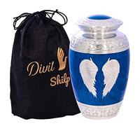 Divit Shilp Urna funeraria per ceneri umane, con sacchetto di velluto, per adulti fino a 90,7 kg, urna funeraria (ali d'angelo, adulto)