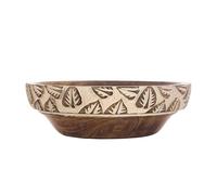 Divit Shilp Vassoio in Legno Naturale, Ciotola per Insalata, Verdure e Frutta, Vassoio Grande e Profondo per la Famiglia, le Feste. (Bowl with Leaf Carving)