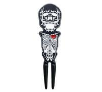 Divot Tool, da golf, design a teschio, struttura in lega di zinco, accessorio portatile per la riparazione del tappeto erboso, uso campo da golf per uomini e donne, 8,9 x 2,3 cm, nero, bianco