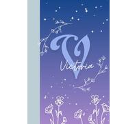 Divya's Notebooks: Victoria personalized notebook; floral, star/diamond, blue, purple, white, theme; hardcover; dotted notebook; 1 about me page; 1 ... in total; interior size: 6.14 x 9.21 inches