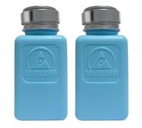 DIWANGQIANG ESD Safe - Flacone quadrato antistatico da 200 ml, erogatore di liquidi in acciaio inox, con pressione One Touch, per alcol e smalti, dispenser per struccanti (confezione da 2, blu)