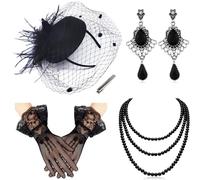 Diwlolido Cappello Fascinator, portapillole, cappello, cocktail, tè, festa, piuma, fermaglio per capelli, matrimonio, copricapo con velo per donne e ragazze, set di piume in nero, 1, Set di piume in