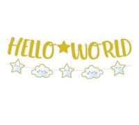 DIWULI Ghirlanda Hello World Ragazzo Blu, Welcome Home Hello World Baby Garland Carino, Nascita, Baby Shower Deco, Baby Party, Compleanno Bambini, Welcome Home Baby Party Deco, Striscione, Scrittura