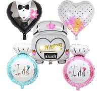 DIWULI Set di Palloncini da Sposa in 5 Parti, Palloncino Auto + 2x Palloncino a Cuore + 2x Palloncino ad anello, Palloncino a Cuore, Palloncino in Foil a Cuore, Palloncino in Foil a Forma di Cuore
