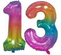 DIWULI, XXL giganti Palloncini 2 facce (2 Colori), Numero 13, Palloncino Arcobaleno argento Numeri, Pallone in Foil Anni gonfiabile grande gigante bambino 13° Compleanno Festa Anniversario Decorazione