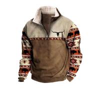 Dixacyer Felpe da uomo in pile western cowboy testa di toro stampa pullover top 1/4 zip colletto stand manica lunga giacche country, F, XL